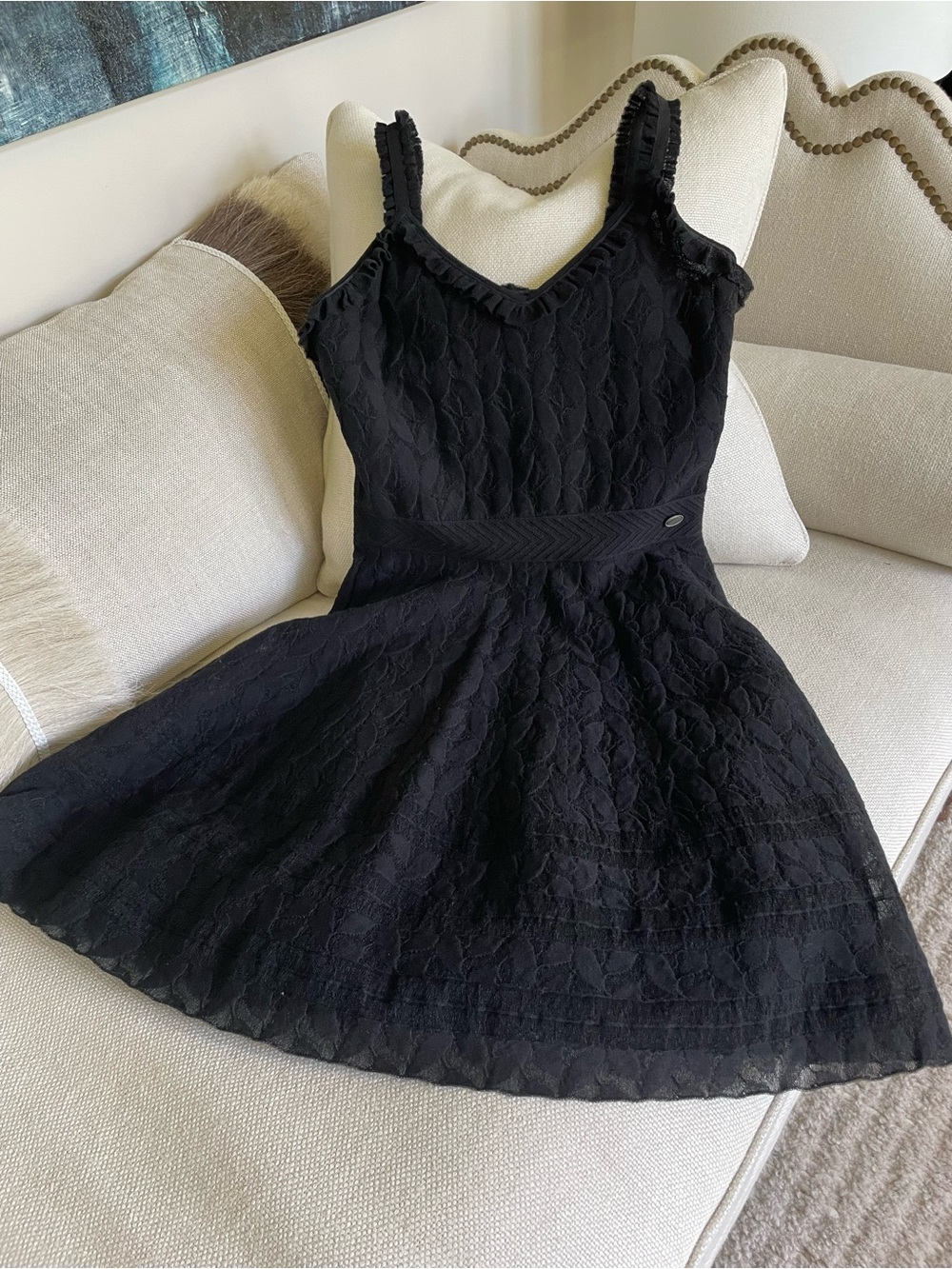 CHANEL 2017 Black Ruffle Strap Dress